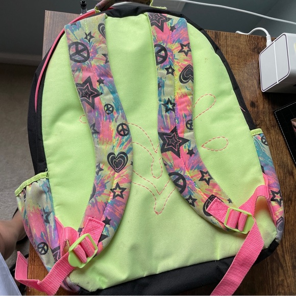 Girls Backpack from Justice- fluorescent stars heart design - worn - Picture 2 of 9